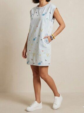 VIKI Korean Brand Graphic Denim Mini Shift Dress Cotton Size M/66 Streetwear